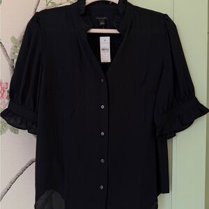 NWT Ann Taylor Black Ruffle Sleeve Blouse